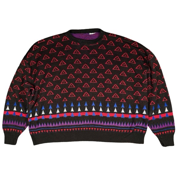 Other - Vintage 90s USA Knit Sweater Geometric Pattern Black Red Blue Mens 1X
